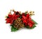 Christmas ornament with pine cone, Xmas Poinsettia and branch isolated on white background. It also has a red star