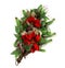 Christmas ornament with pine cone, Xmas Poinsettia and branch isolated on white background. It also has a red star