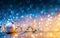 Christmas Ornaments On Glitter - Bokeh Golden Blue With ball
