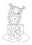 Christmas Owl with Gift Coloring Page. Black and white cartoon illustration