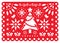 Christmas Papel Picado vector design, Mexican Xmas paper decorations, red and white 5x7 greeting card pattern