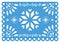 Christmas Papel Picado vector design with snowflake, Mexican winter paper decorations, blue and white 5x7 greeting card pattern