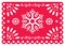 Christmas Papel Picado vector design with snowflake, Mexican winter paper decorations, red and white 5x7 greeting card pattern