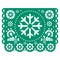 Christmas Papel Picado vector design with snowflakes and flowers, Mexican festive winter paper cutout decoration in green