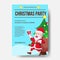 Christmas party banner poster design. holiday vacation. flat design. santa claus character bring present