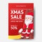 Christmas party banner poster design. holiday vacation. flat design. santa claus character sit at the sofa