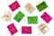 Christmas or party composition. Colorful gift boxes on a white background