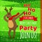 Christmas party flyer card with typography, funny reindeer dabbing, quirky cartoon style.