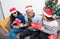 Christmas party with friends, asia people exchange gift and giving present with smiling face,Holiday xmas celebration concept