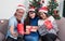 Christmas party with friends, asian,asian woman selfie with smiling face with friends,Holiday celebration concept
