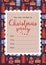 Christmas Party Invitation Card Template with postage stamp design and gifts, cartoon style. Trendy modern vector