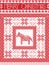 Christmas pattern in cross stitch with Swedish Dala horse, snowflakes and decorative ornaments in red, white