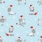 Christmas pattern with cute poodle dogs on blue