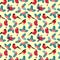 Christmas pattern with leaves berries holly and birds bullfinch.