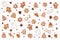 Christmas pattern made of gingerbread cookies, stars anise, baking molds and barberries on white background. Christmas and winter
