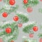 Christmas pattern with snow, branches and red balls