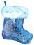 Christmas patterned blue sock with white fur. Watercolor illustration. Isolated.