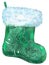 Christmas patterned green sock with white fur. Watercolor illustration. Isolated.