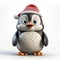 Christmas Penguin 3d Render With Red Nose And Santa Hat