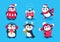 Christmas penguin. Funny snow animals, cute baby penguins cartoon characters in winter hat. Isolated vector set