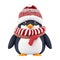 Christmas penguin in a red winter hat on a white background