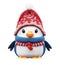 Christmas penguin in a red winter hat on a white background