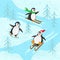 Christmas penguins slide down winter hills