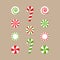 Christmas peppermint candy vector illustration set