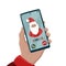 Christmas phone call from Santa Claus with Greeting Xmas and Happy New Year. Smart phone in hand. Santa Phone call. Vector