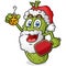 Christmas Pickle Cartoon character dressed as Santa Claus and playing pickleball
