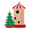 Christmas pine tree with castle tower