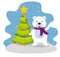 Christmas pine tree with snow bear