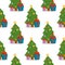 Christmas pine tree vector cartoon green winter needle leaf seamless pattern trunk fir plant xmas holiday background.