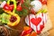 Christmas pine twigs, heart, christmas balls with pine cones, sw