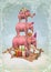 Christmas pink elephants in the sky with gifts