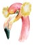 Christmas pink flamingo with winter decoration sheadphones