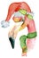 Christmas pink flamingo with winter decorations Santa hat and green scarf