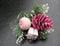 Christmas pink pine cone decorations.