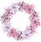 Christmas Pink Poinsettia Wreath. Watercolor Merry Christmas and Happy New Year Card. Decorative frame of flowers.