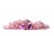 Christmas pink tinsel with bells over a white background with place for text