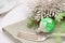 Christmas Place Setting on Table with Vintage Ornament and Copyspace