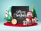Christmas podium vector background design. Merry christmas greeting text with realistic snowman