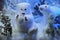 Christmas Polar Bears toys in the snow with lights