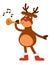 Christmas Polar deer with red nose plays pipe