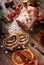 Christmas poppy cake on wooden table