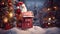 Christmas postbox in snowy forest. Red mailbox with tree on background.