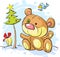 Christmas postcard illustration with bear