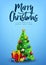 Christmas Poster Decorative Design with Christmas Tree, Gifts, Balls, Star, Pine Cone and Lights