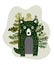 Christmas poster with Funny forest wolf, winter trees, berries. Woodland animals. Perfect for web, banner, card, poster