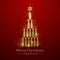 Christmas poster with golden champagne bottle. Golden Christmas tree